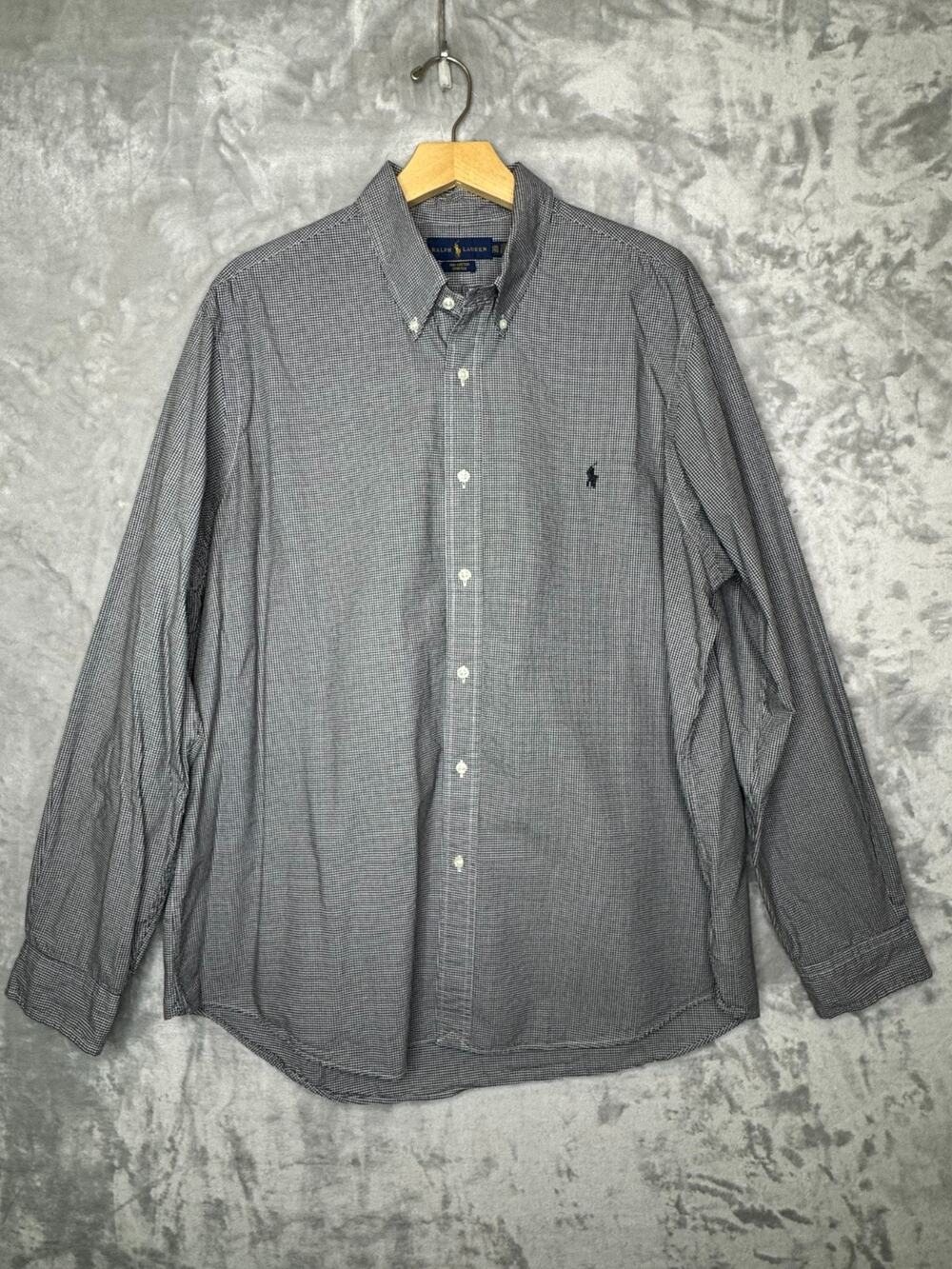 Ralph Lauren Shirt Mens XXL Black White Check Long Sleeve Button Down Cotton